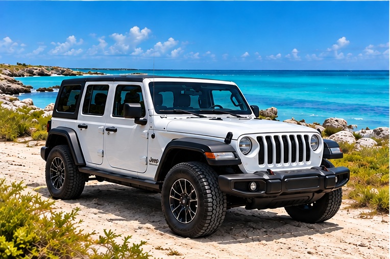White Jeep available for exploring Grand Turk