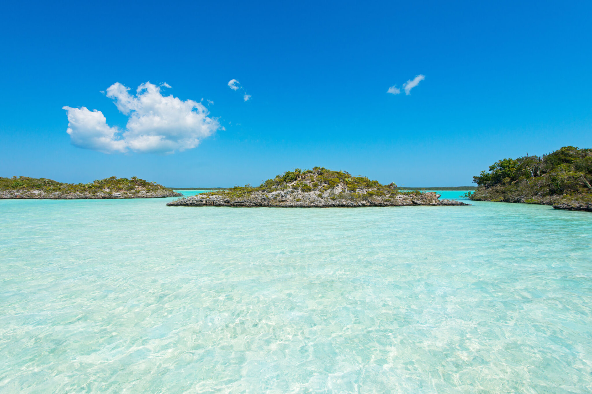 Chalk Sound National Park turquoise lagoon dotted with rocky cays on Providenciales
