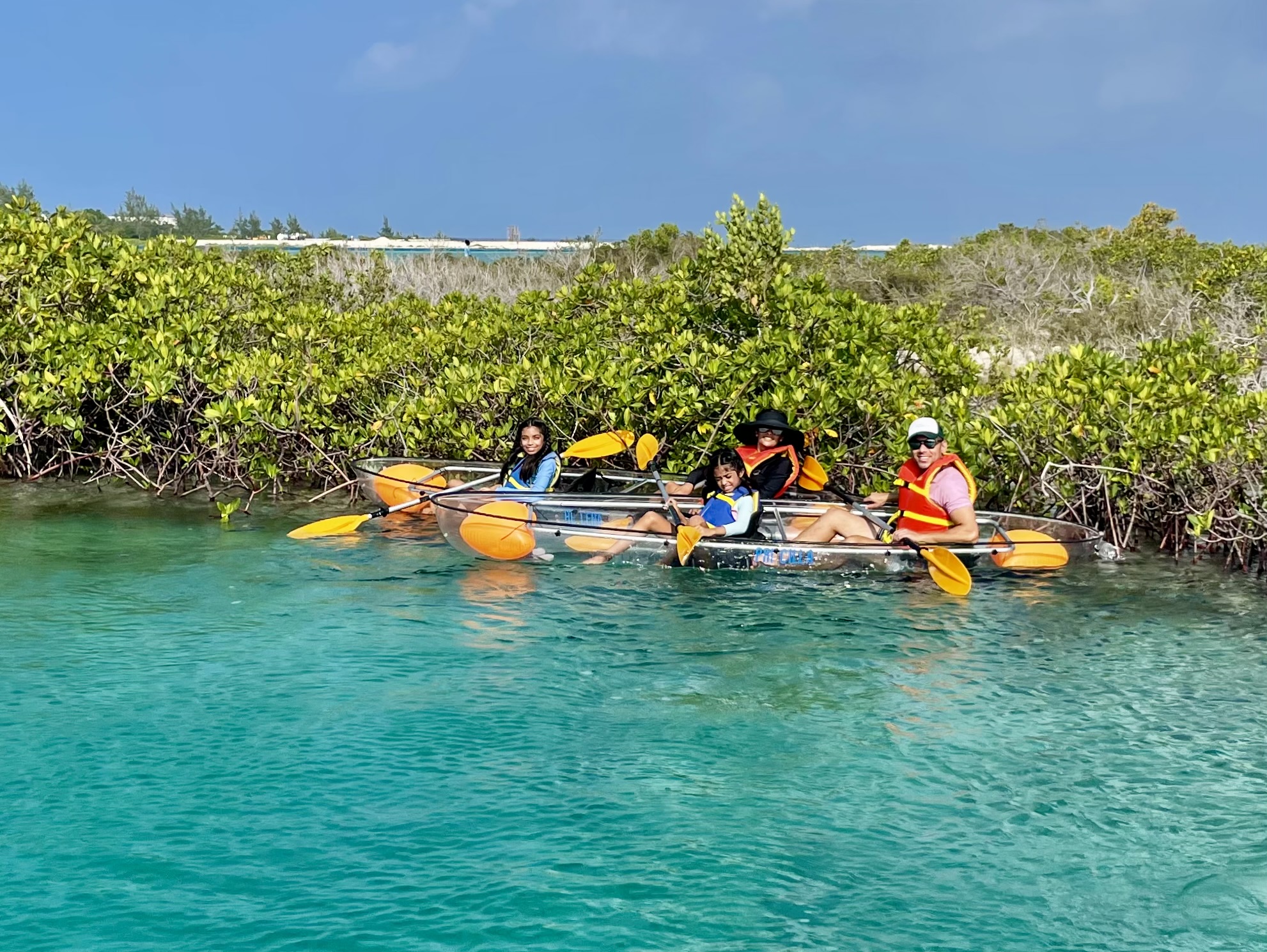 Clear bottom kayaks along the mangrove shoreline in Turks and Caicos